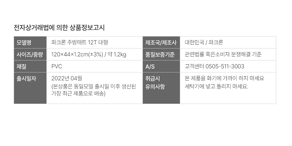 사이즈별정보고시